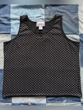 vintage 90s black and white polka dot in resource tank top button size L